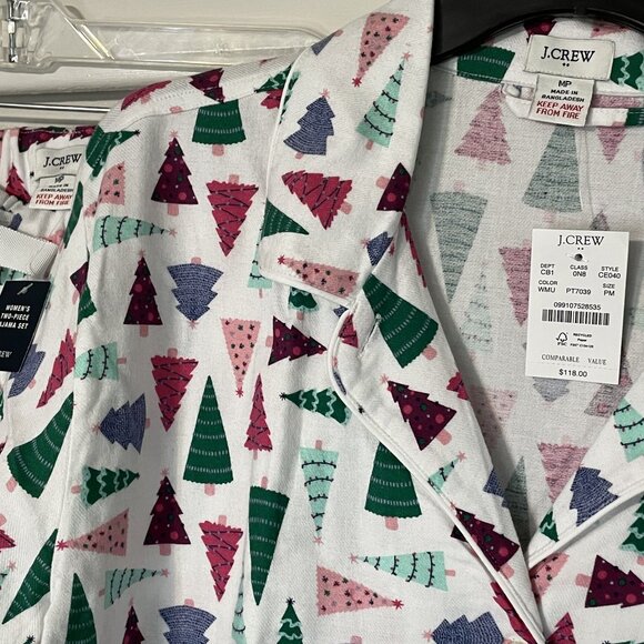 J. Crew Long Sleeve Flannel Holiday Print Pajama Sleep SET Size MP White Multi - Picture 11 of 12